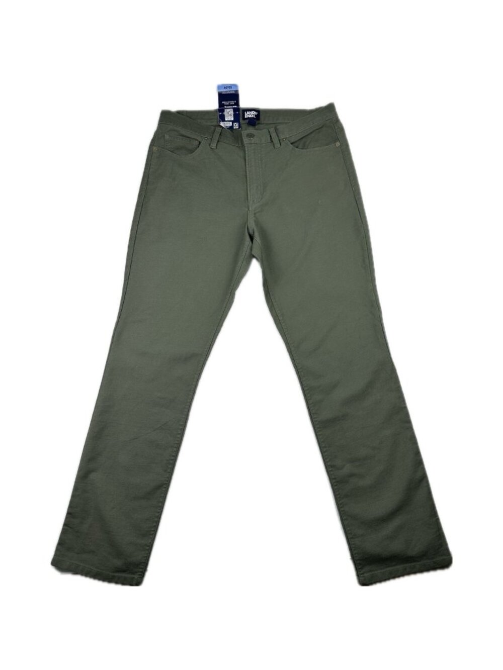 Lands End Mens Knit Twill 5 Pocket Pants Green 32x30 Stretch Cotton NWT